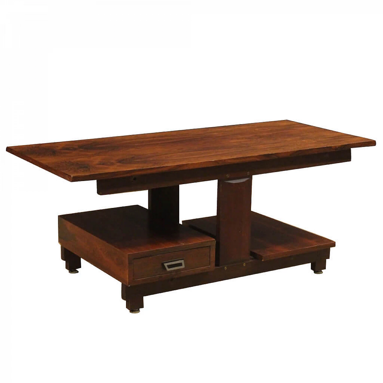Tavolino in legno impiallacciato con cassetto, anni '70 1081759