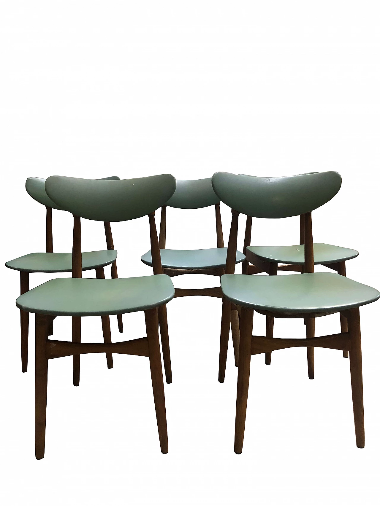 5 Teak and green skai kitchen chairs, 1950s 1081764