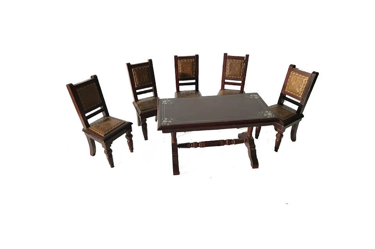 Set di 6 sedie, tavolo e scrittoio in miniatura 1