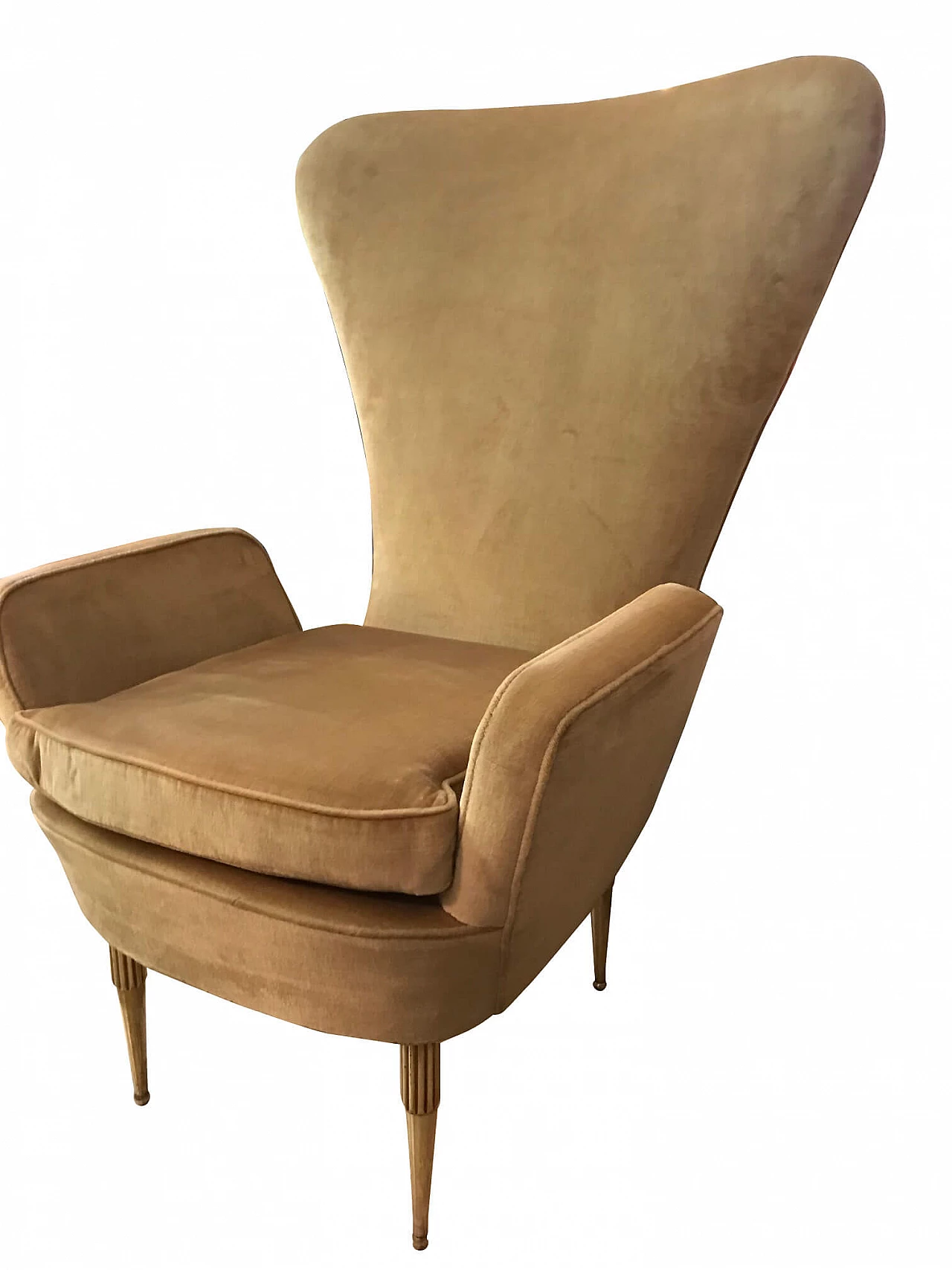 Velvet armchair and brass feet, 1950s 1081840