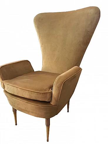 Velvet armchair and brass feet, 1950s