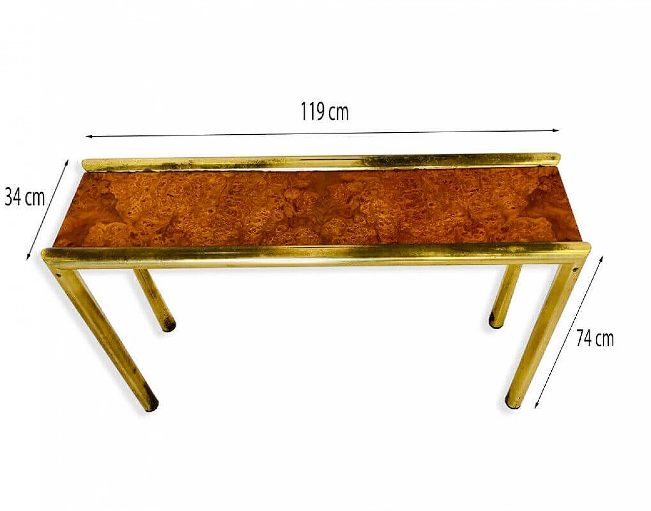 Console with mirror and coat rack, in brass and briarwood, 70s 1081948