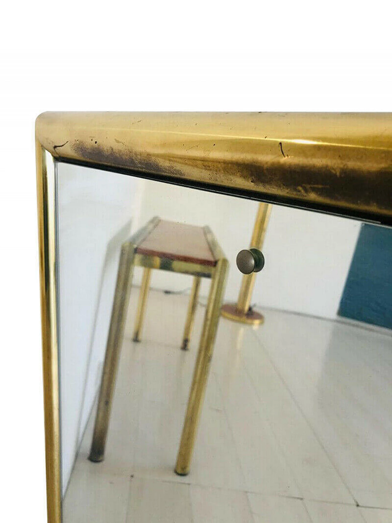 Console with mirror and coat rack, in brass and briarwood, 70s 1081951