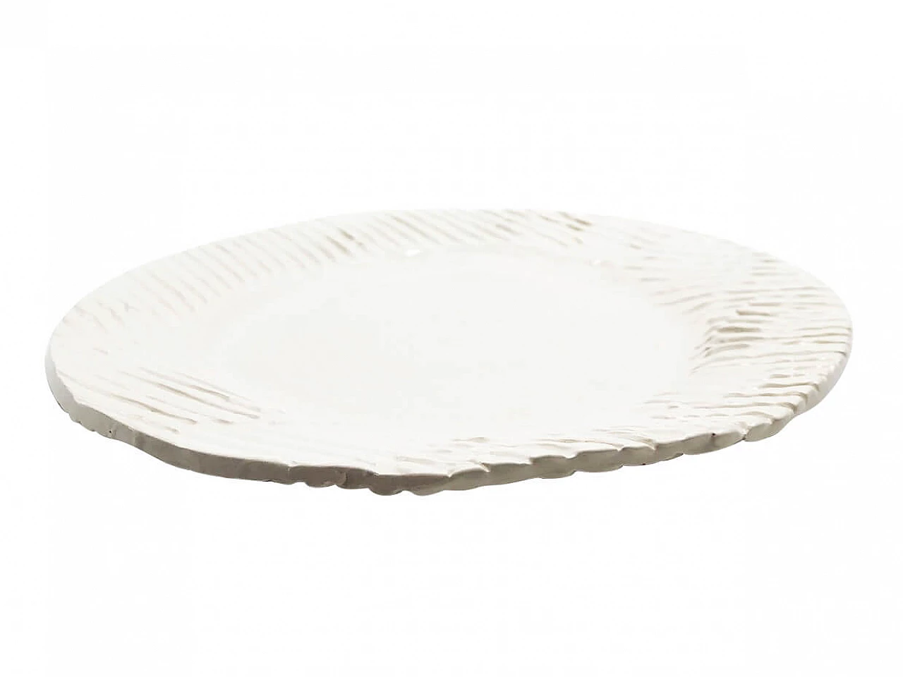 Piatto piano in ceramica smaltata bianca, produzione OVO 1082058