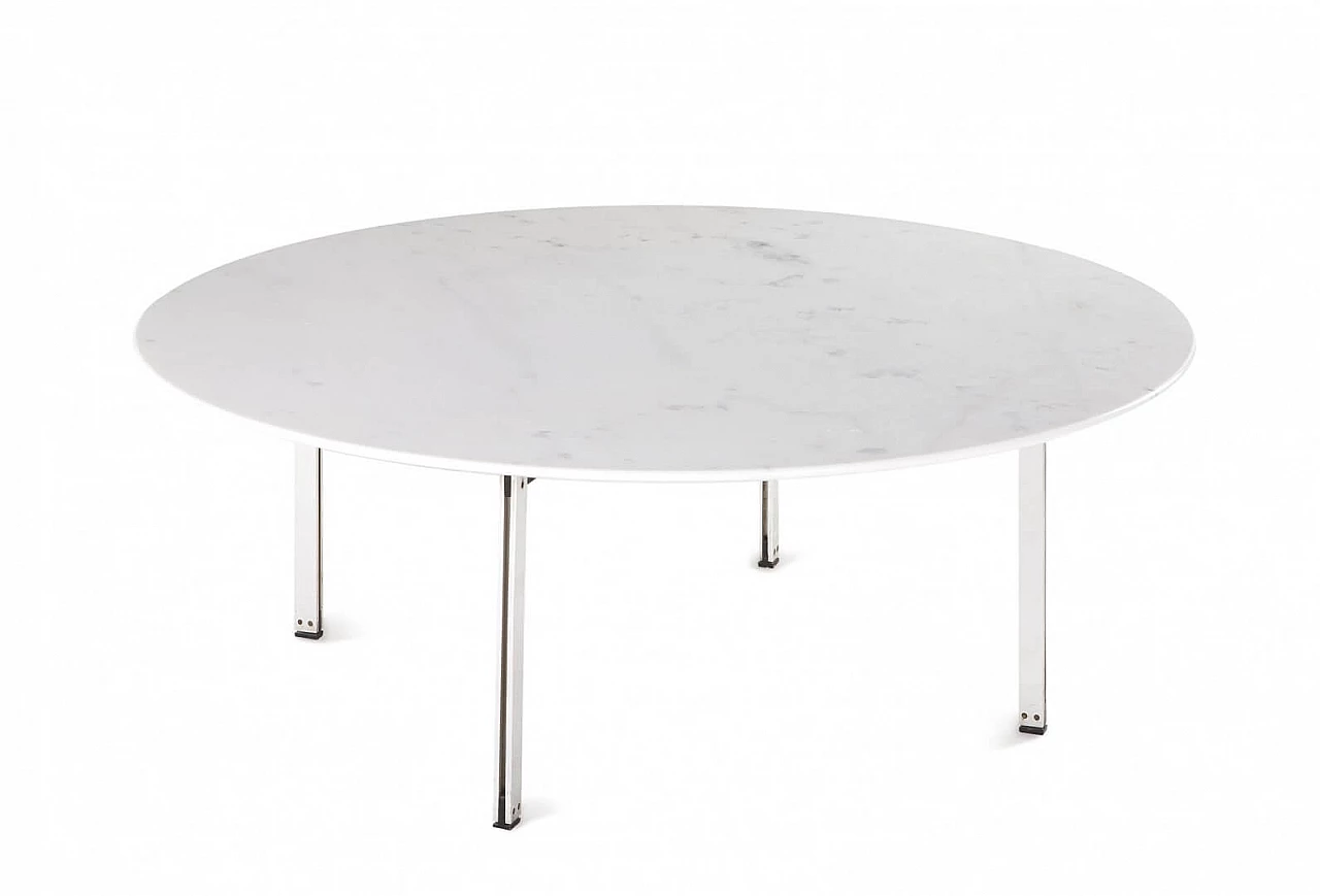 Tavolino rotondo in marmo bianco e metallo di Florence Knoll per Knoll International, anni '50 1082245