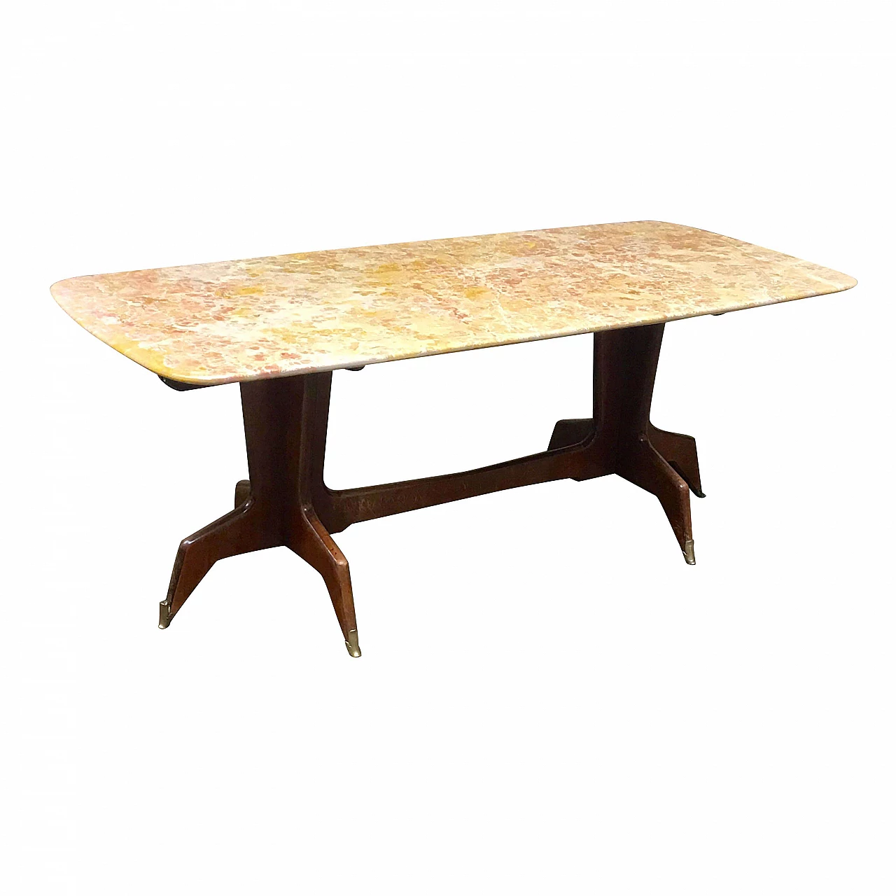 Tavolo con piano in marmo e struttura in legno, anni '50 1082520