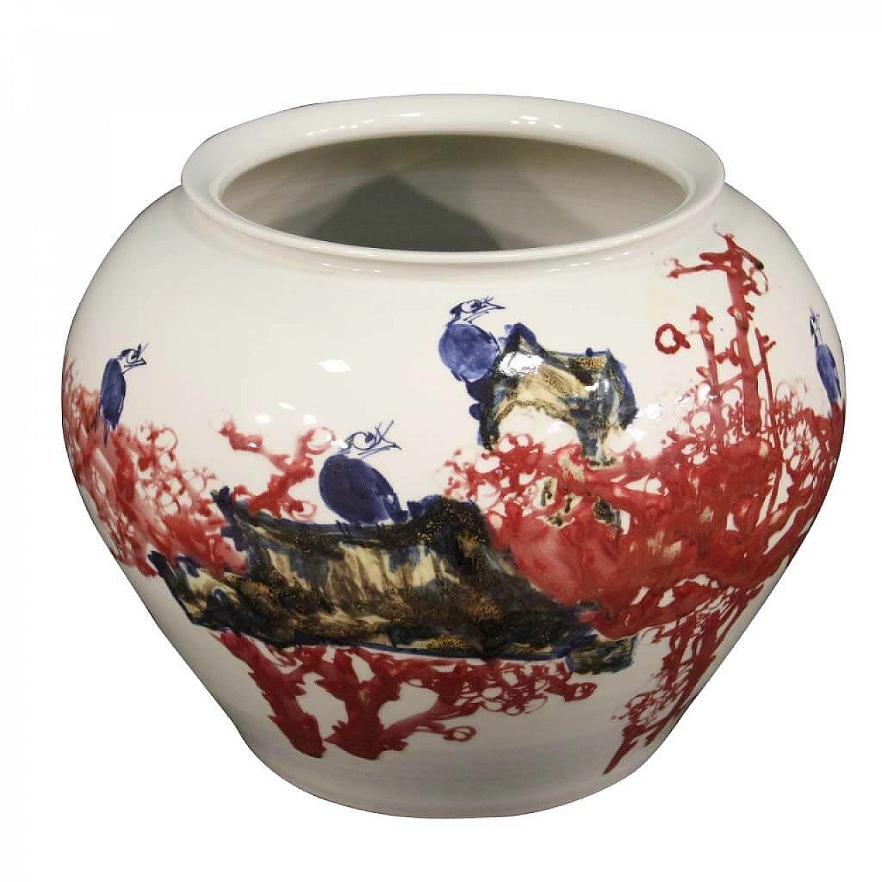 Vaso cinese in ceramica dipinta con fiori e animali, Jingdezhen 1082578