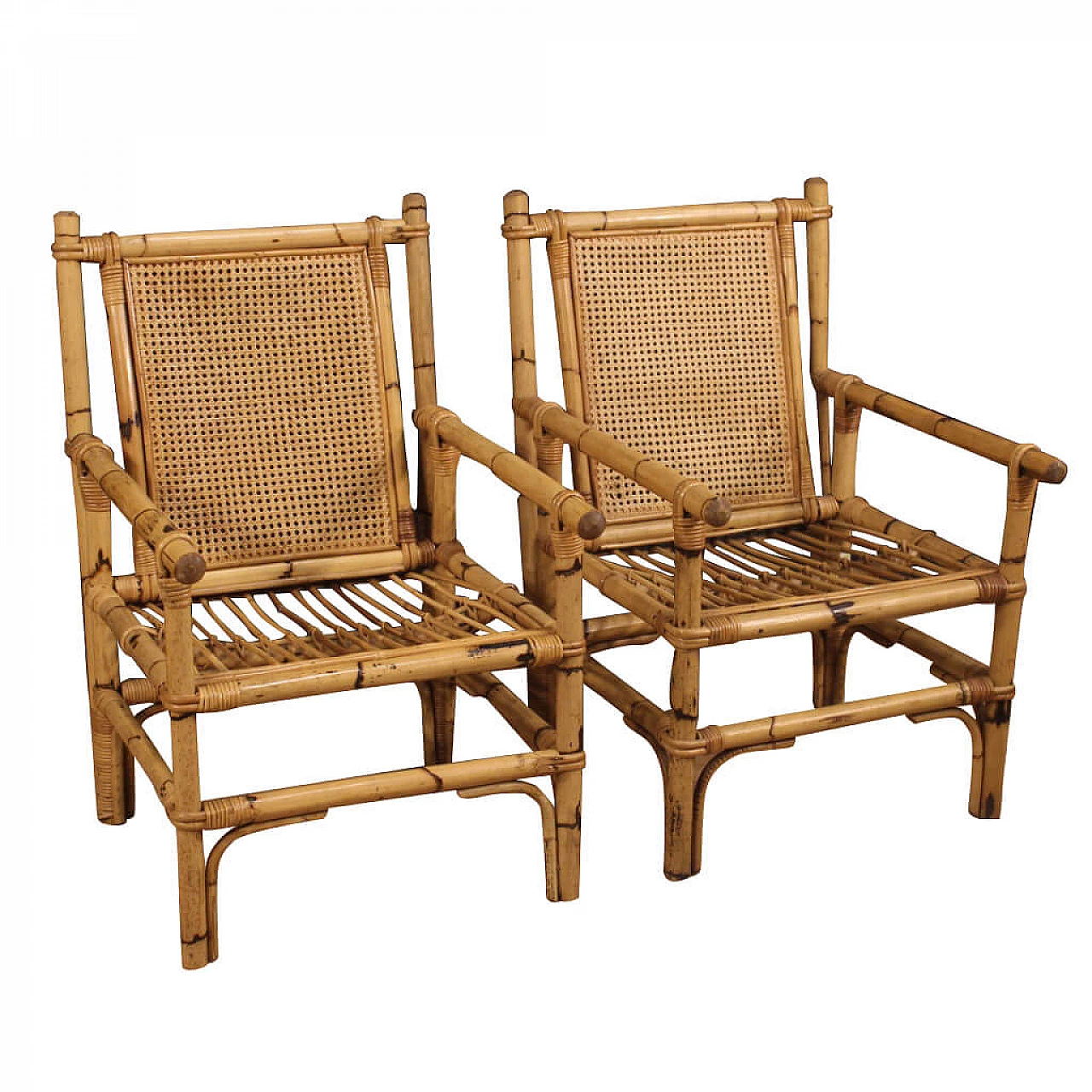Pair of Italian design bamboo armchairs 1082708