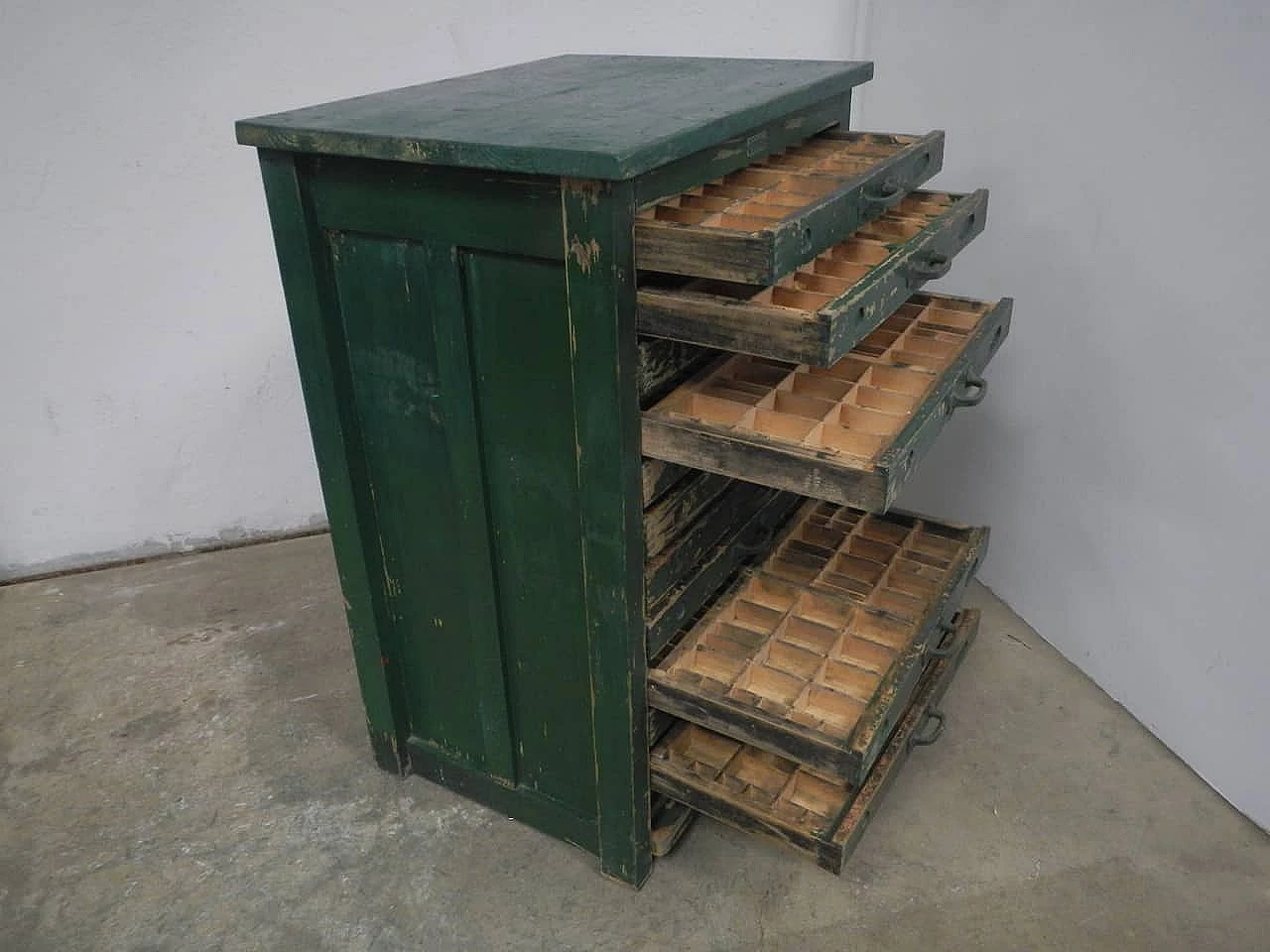 Typography green chest of drawers, Italy, 50s 1082817