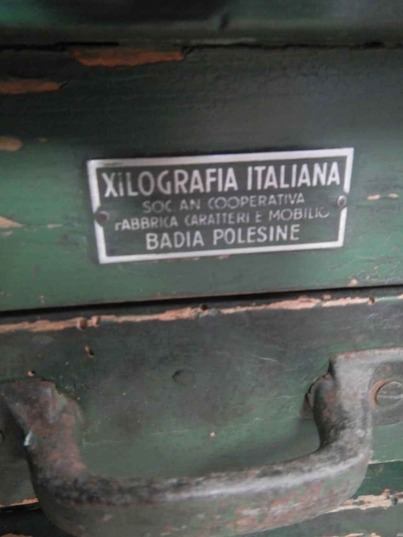Cassettiera da tipografia vintage verde, Italia, anni '50 1082822