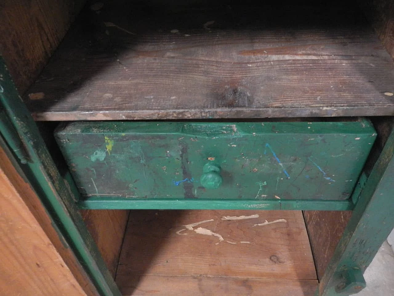 Green typography side table in wood, Italy, 50s 1082936