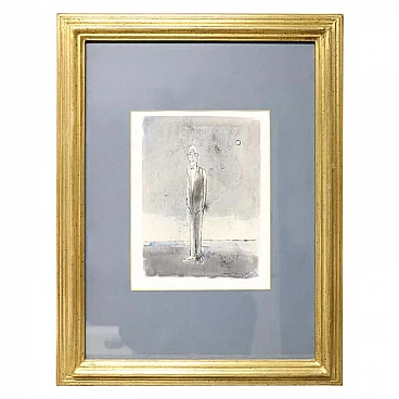 “Abito grigio”, tempera and watercolor painting by Franco Rognoni (1913-1999)