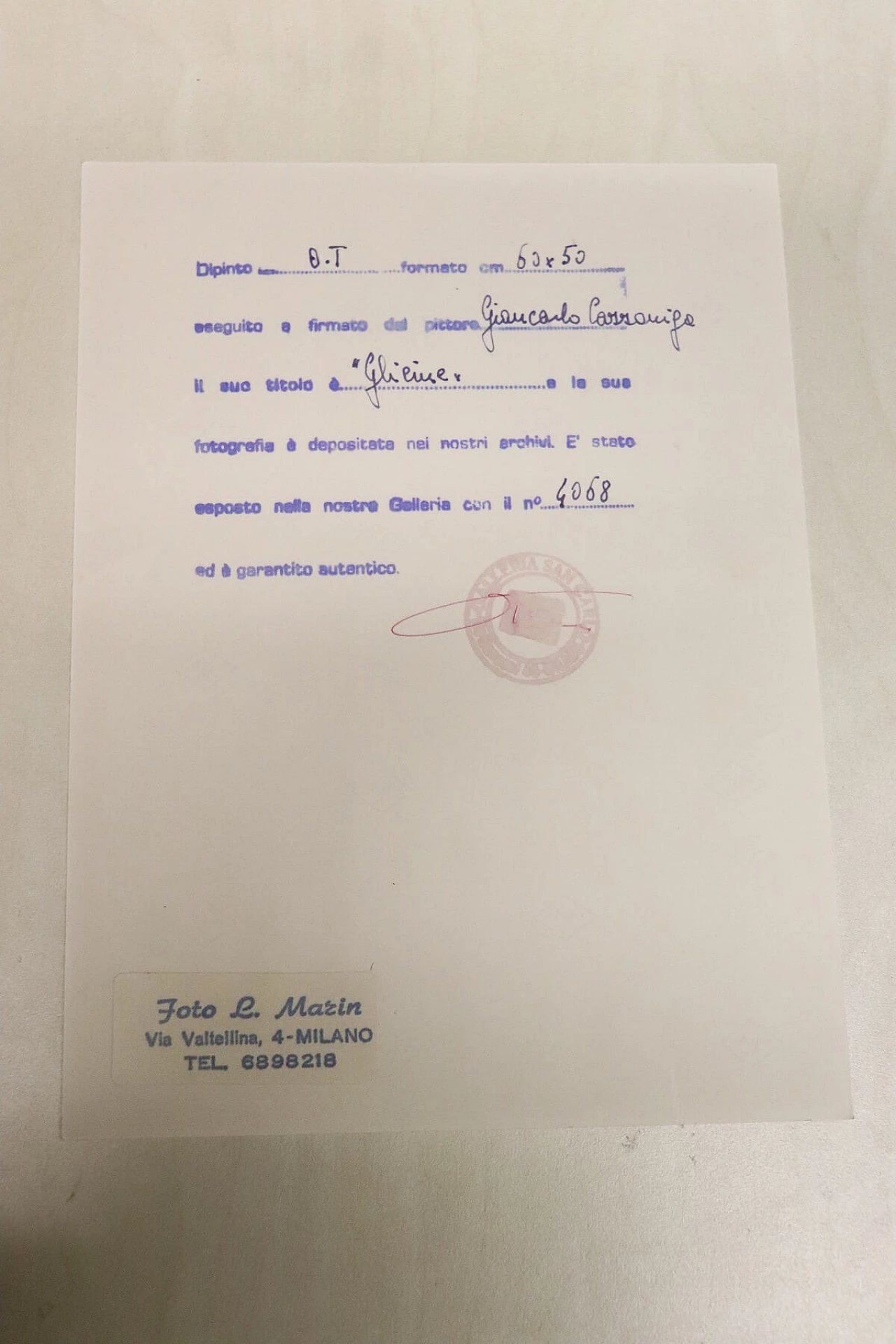 “Glicine”, dipinto olio su tela di Giancarlo Cazzaniga (1930-2013) 1083198