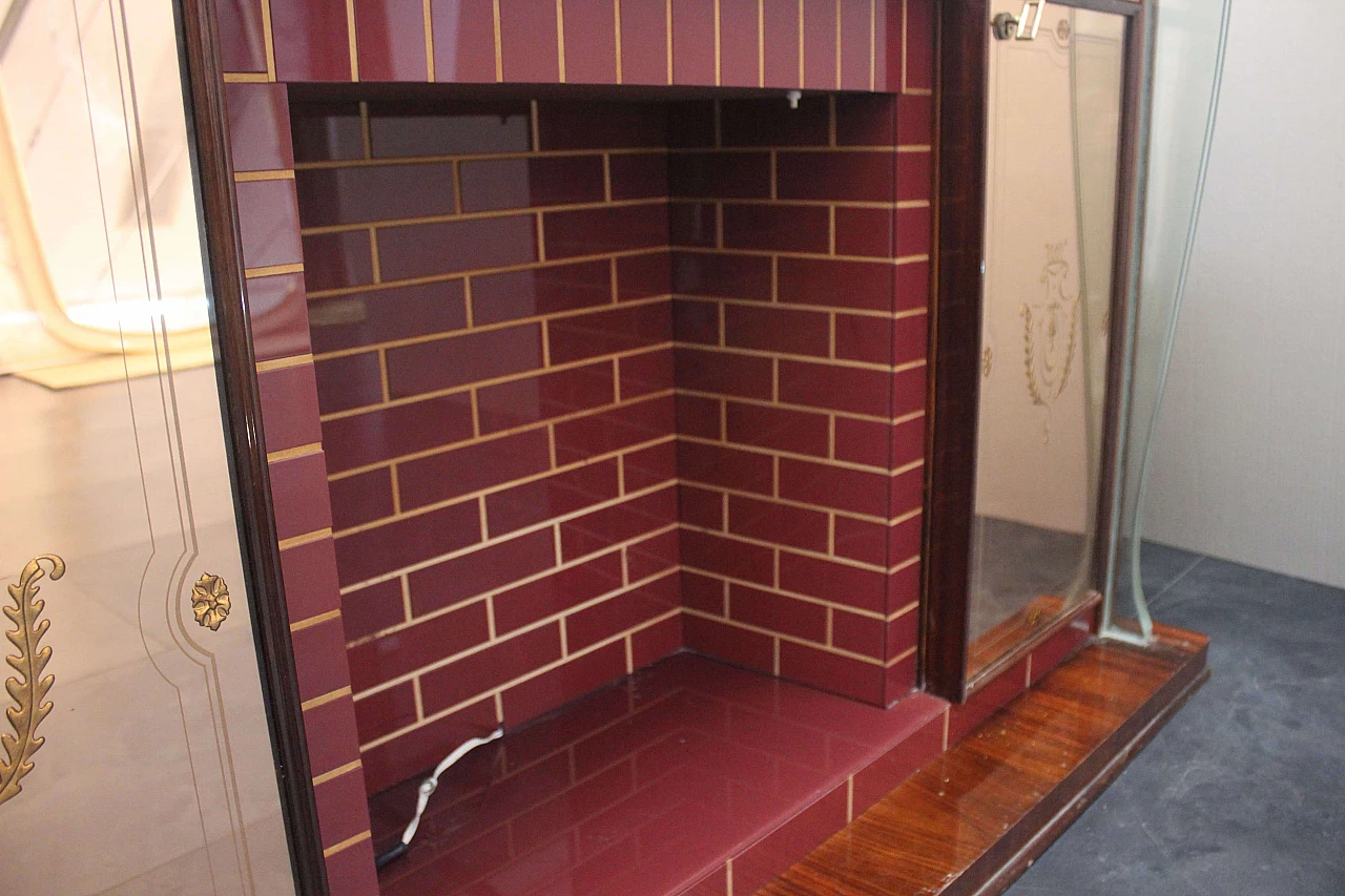 Bar cabinet in the form of a fireplace in rosewood and glass attributed to Fontana Arte, 1950s 1083467