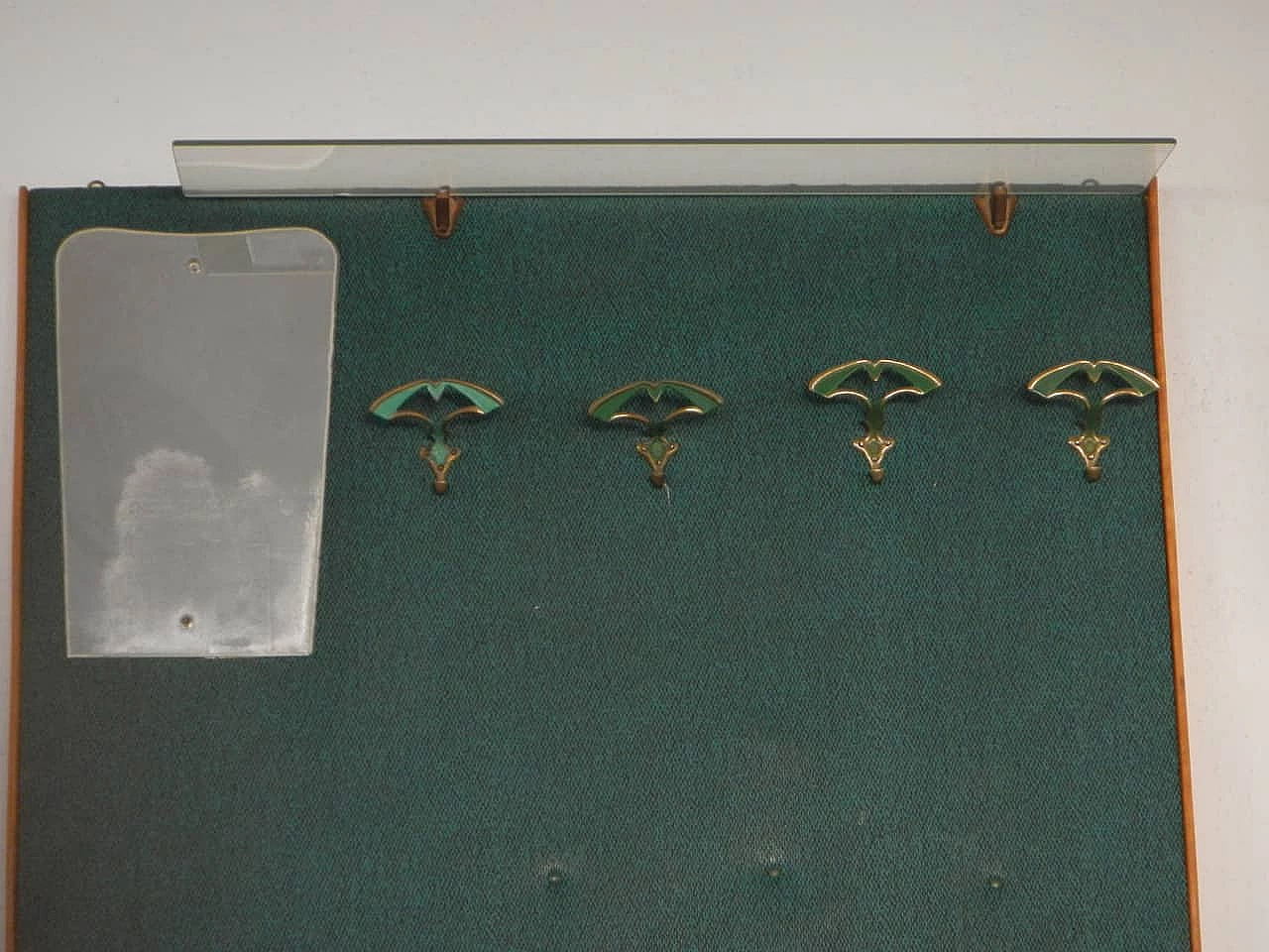 Pannello da muro da entrata con ganci e specchio, anni '70 1083747