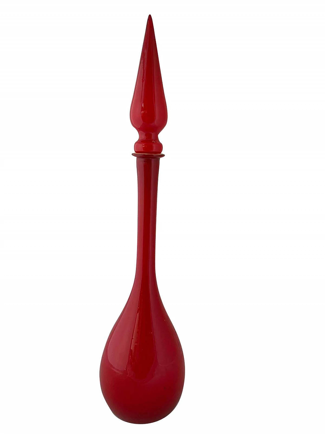 Large red murano glass bottle with cap, Italy, 50s 1083870