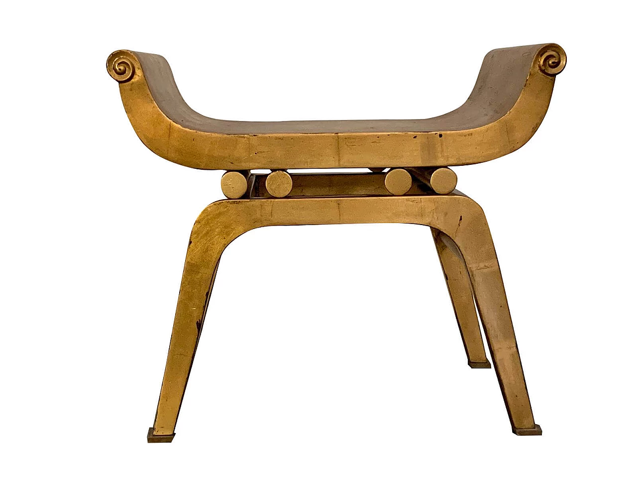 Roman style wooden stool with gold leaf coating, Italy, 60s 1083898