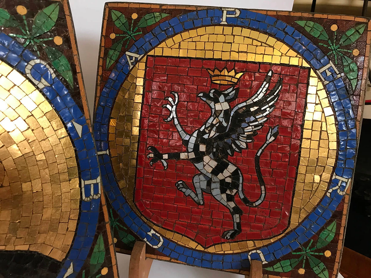 Pair of tiles with the Perugia and Giovambattista Vico coat of arms 4