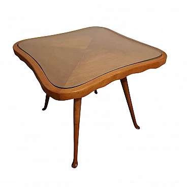 Wooden coffee table and glass top, 1950's