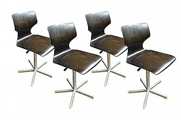 4 sedie regolabili in legno scuro, anni '50