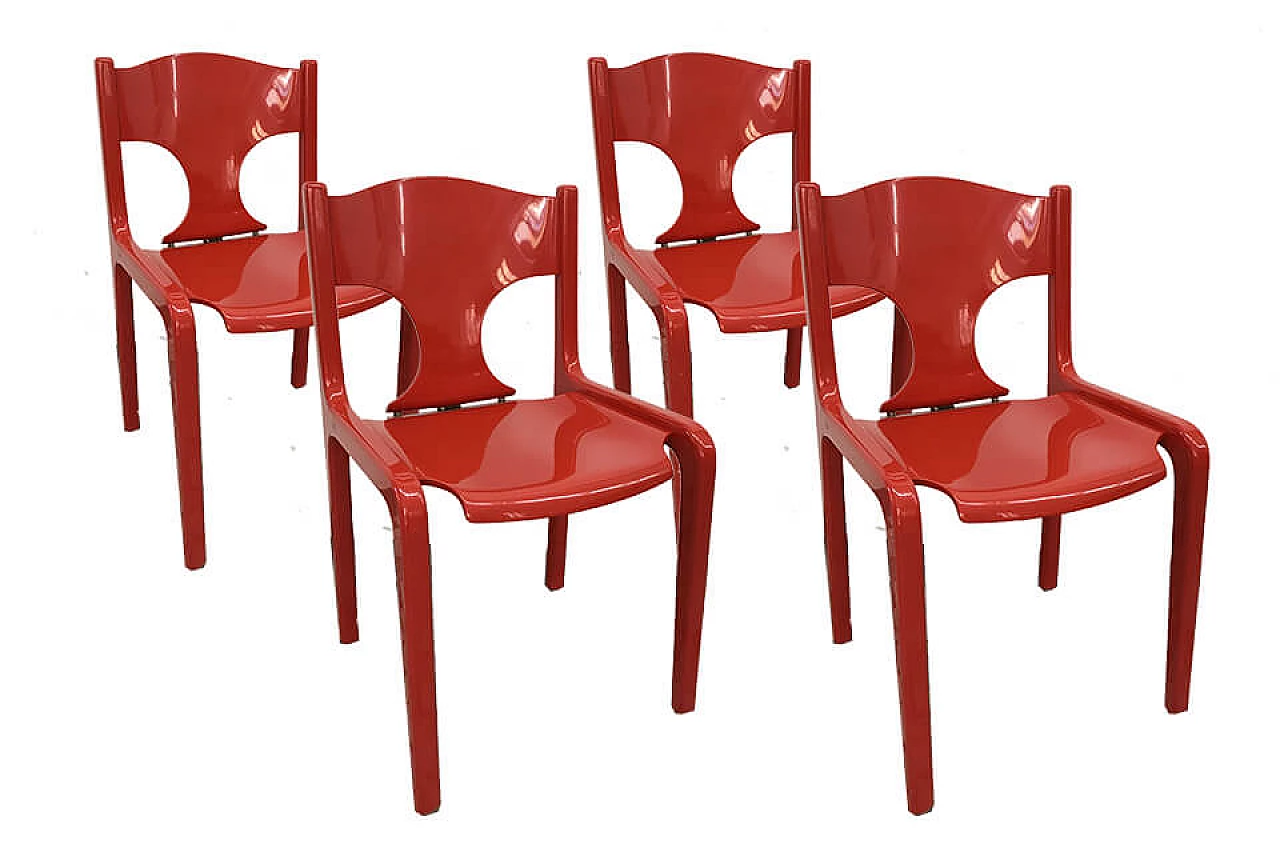 4 red lacquered chairs, 60's 1045912