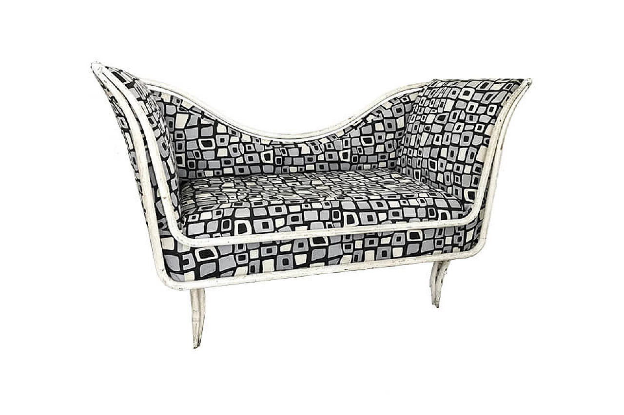 1950s sofa with black and white patterned fabric 1