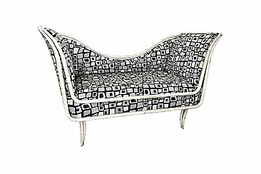 1950s sofa with black and white patterned fabric