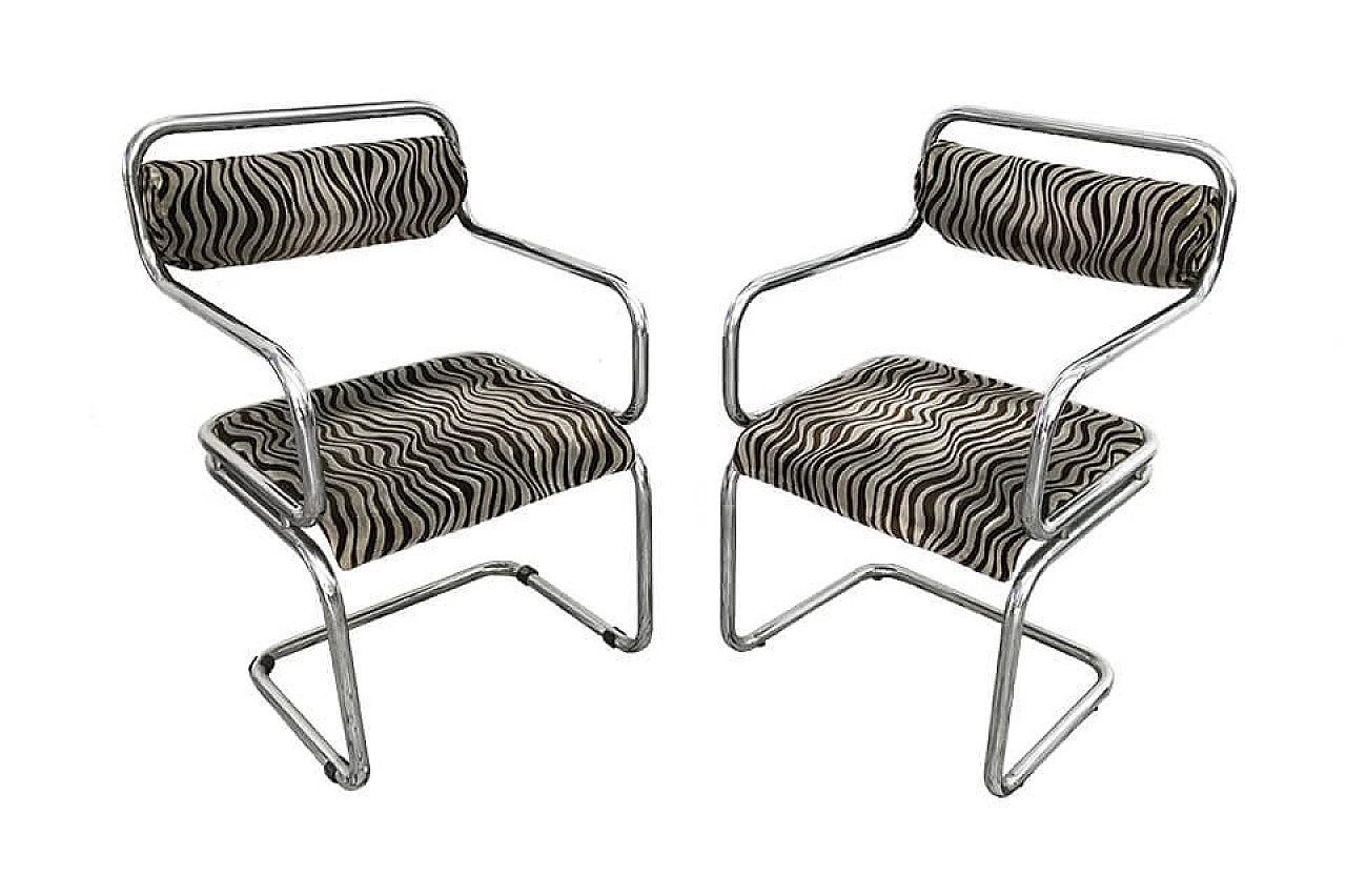 Pair of chromed armchairs with velvet zebra, 70's 1