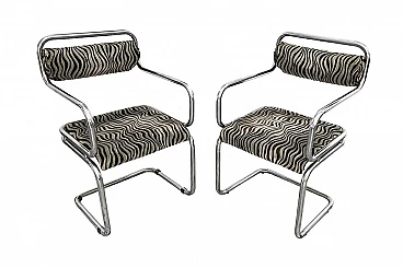 Pair of chromed armchairs with velvet zebra, 70's