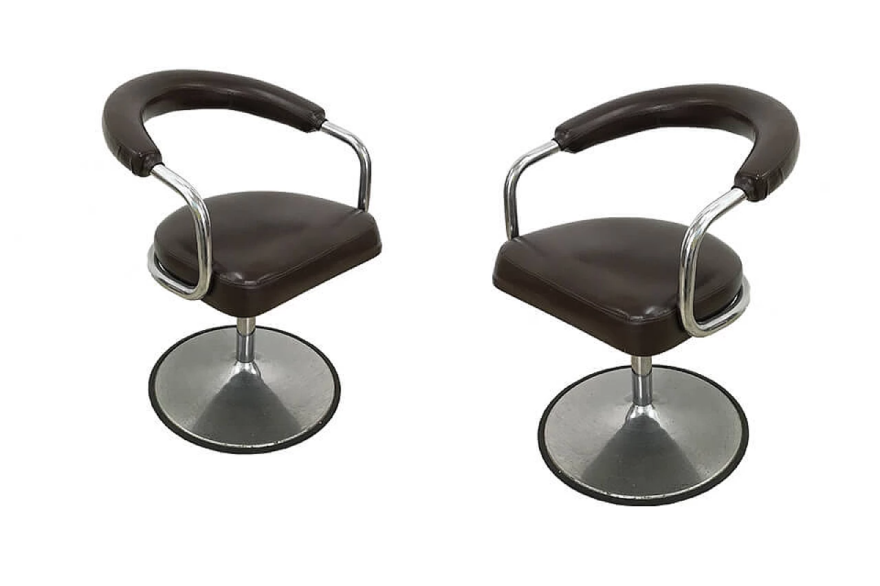 Pair of chromed and sky brown armchairs, 70s 1