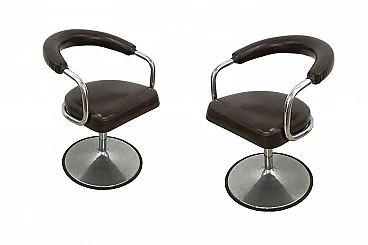 Pair of chromed and sky brown armchairs, 70s