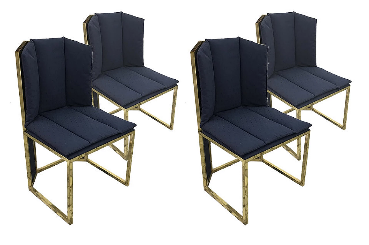 4 Brass chairs, upholstered and wicker elements 1