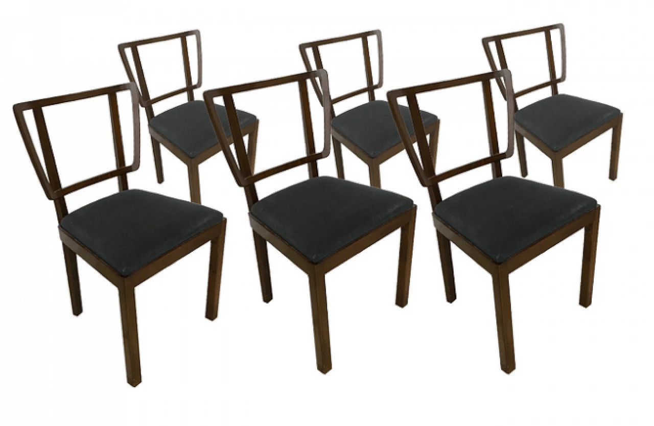 6 sedie in legno con seduta in velluto grigio blu 1