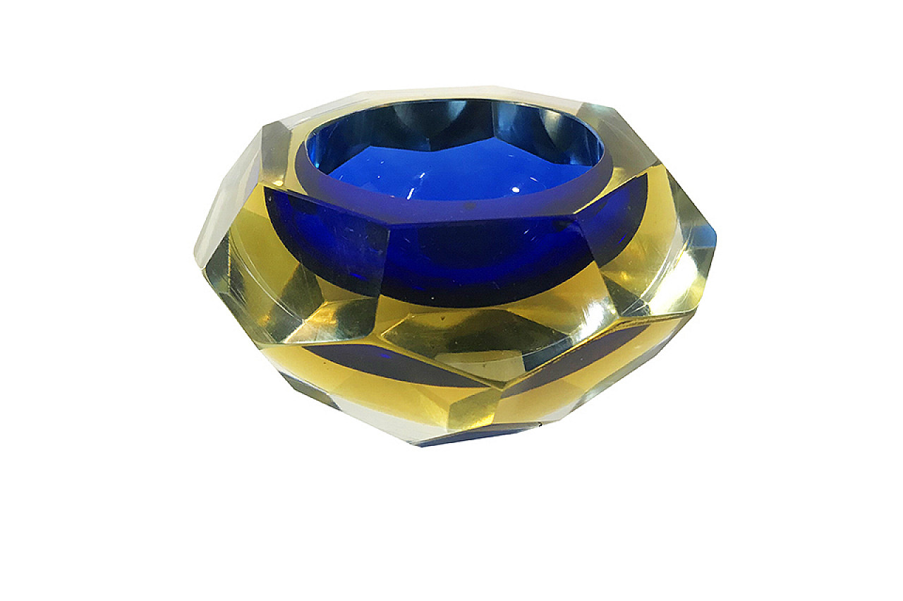 Posacenere in vetro di Murano blu e ambra 1