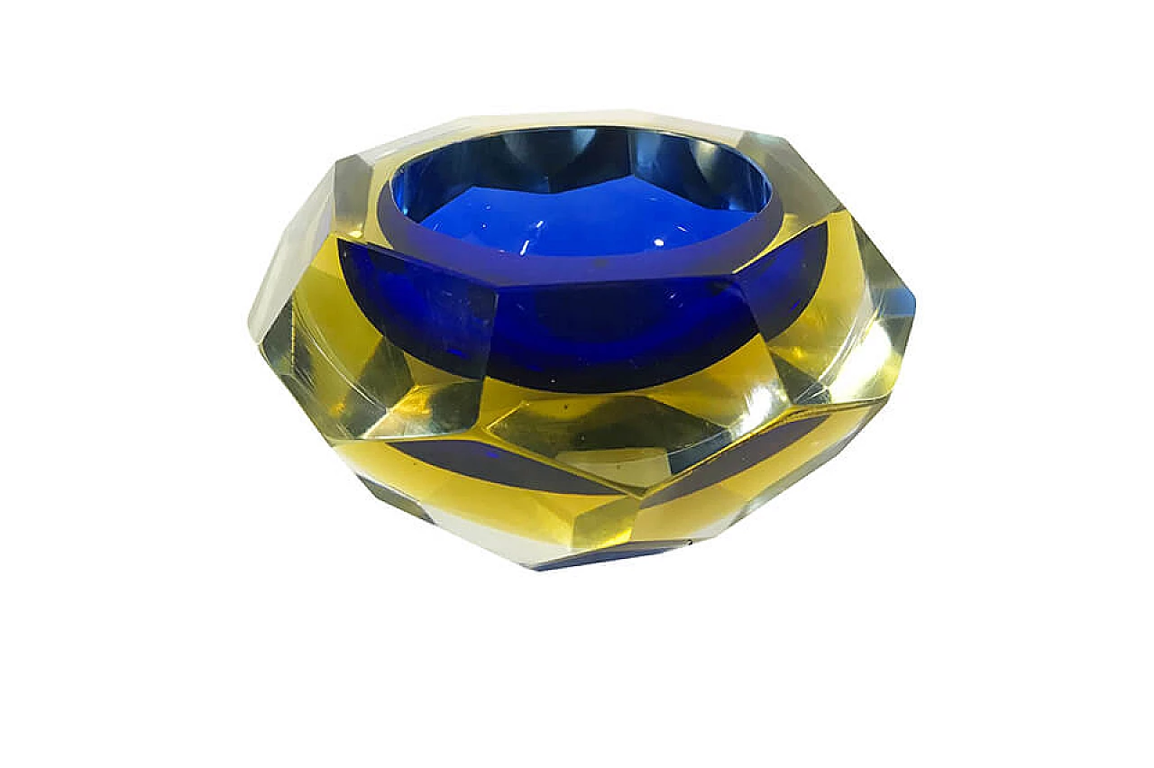 Posacenere in vetro di Murano blu e ambra 1
