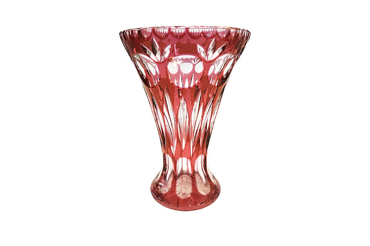 Vaso  in cristallo molato rosa, anni '60 1