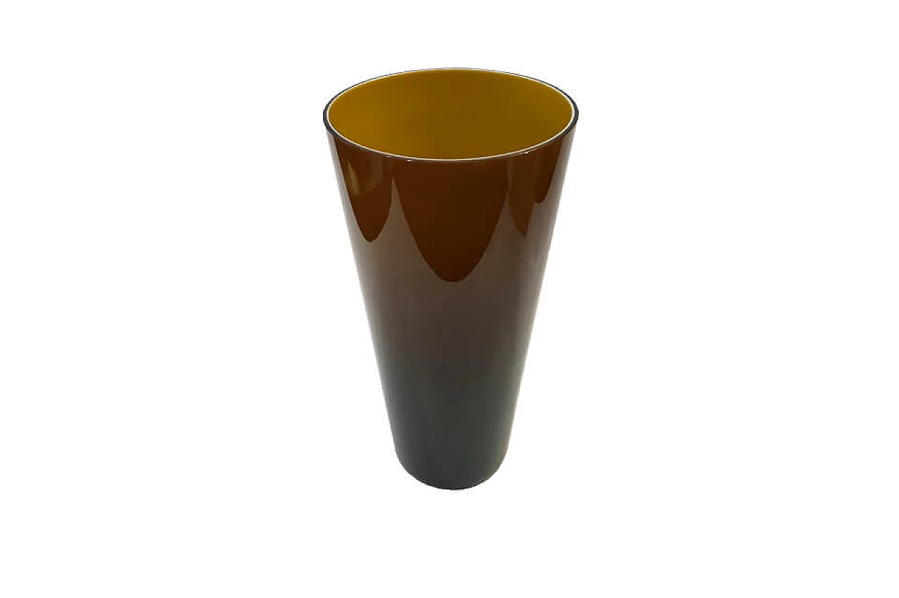 Vaso in vetro di murano color ambra scuro, anni '70 1