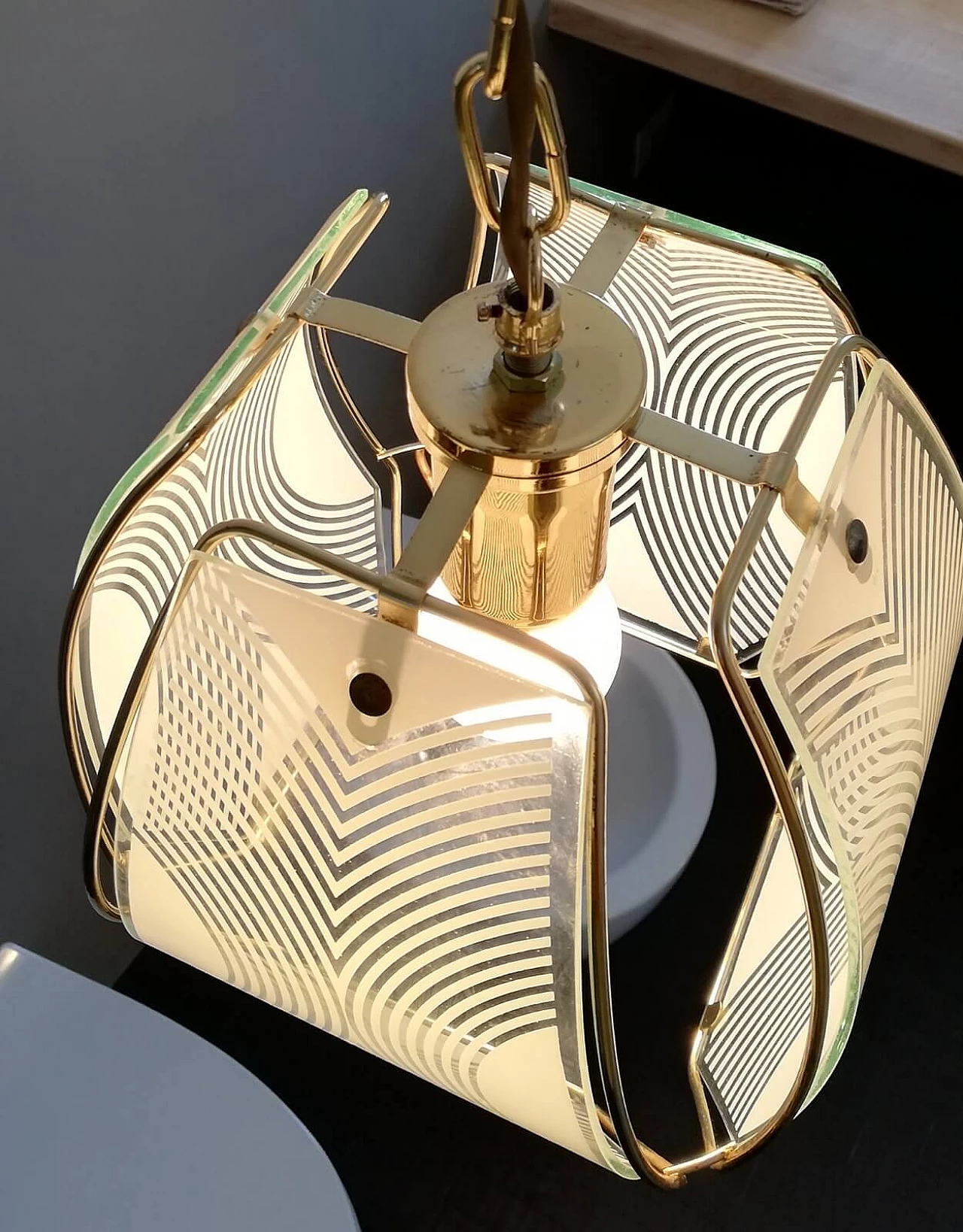 Glass chandelier with golden finishes, 50s 3