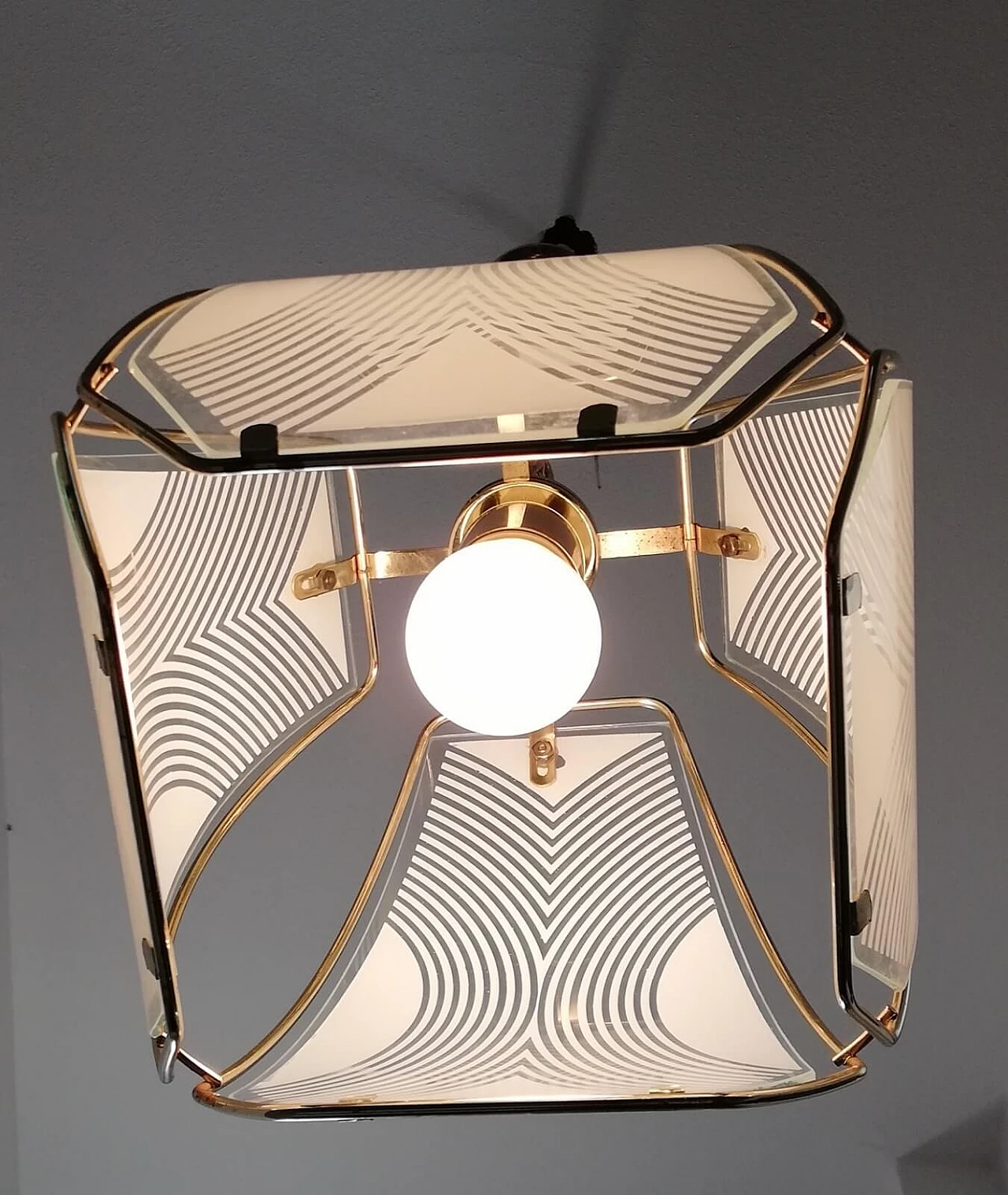 Glass chandelier with golden finishes, 50s 4