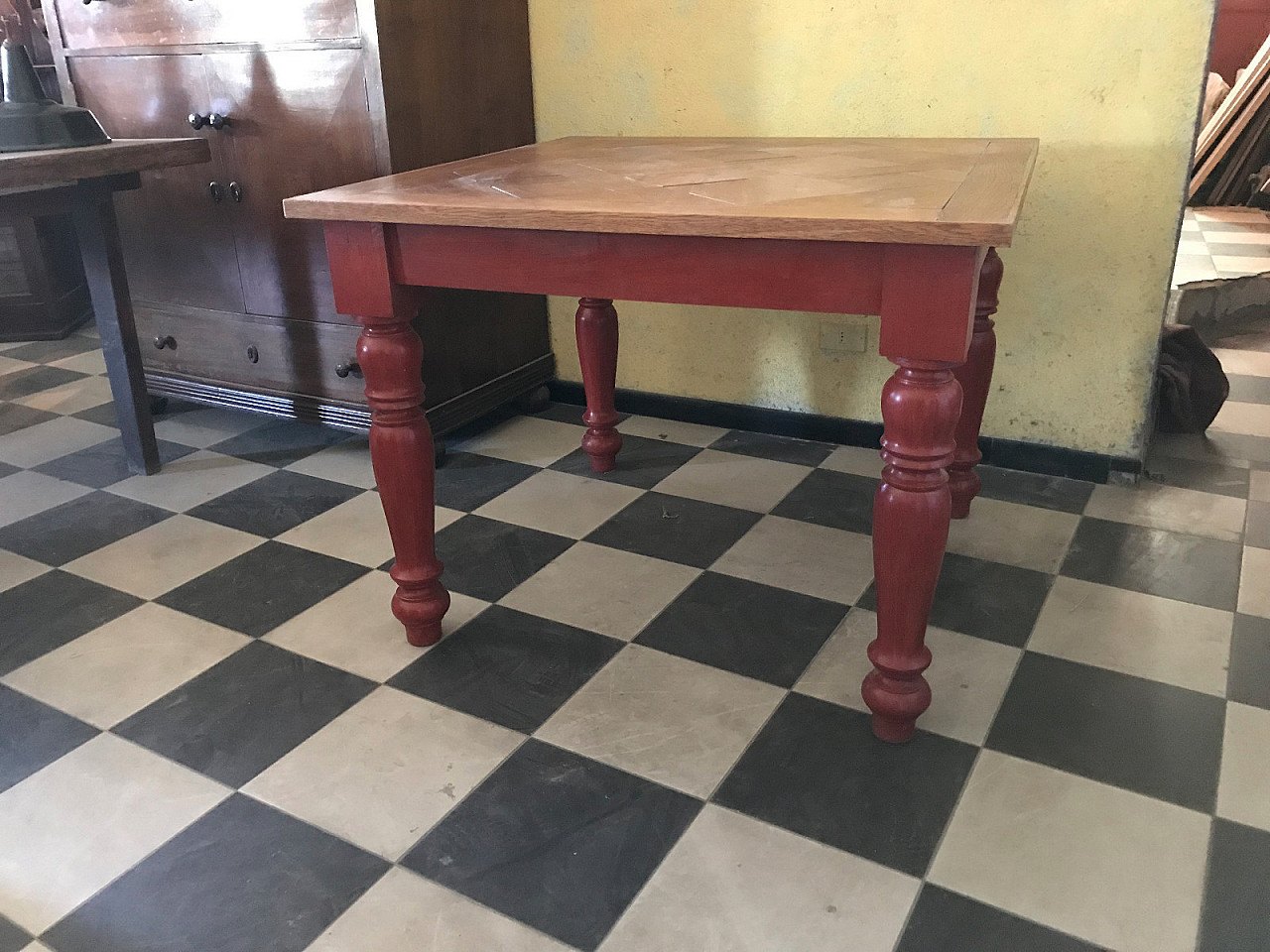 One of a kind Italian red kitchen table, early 20th century 4