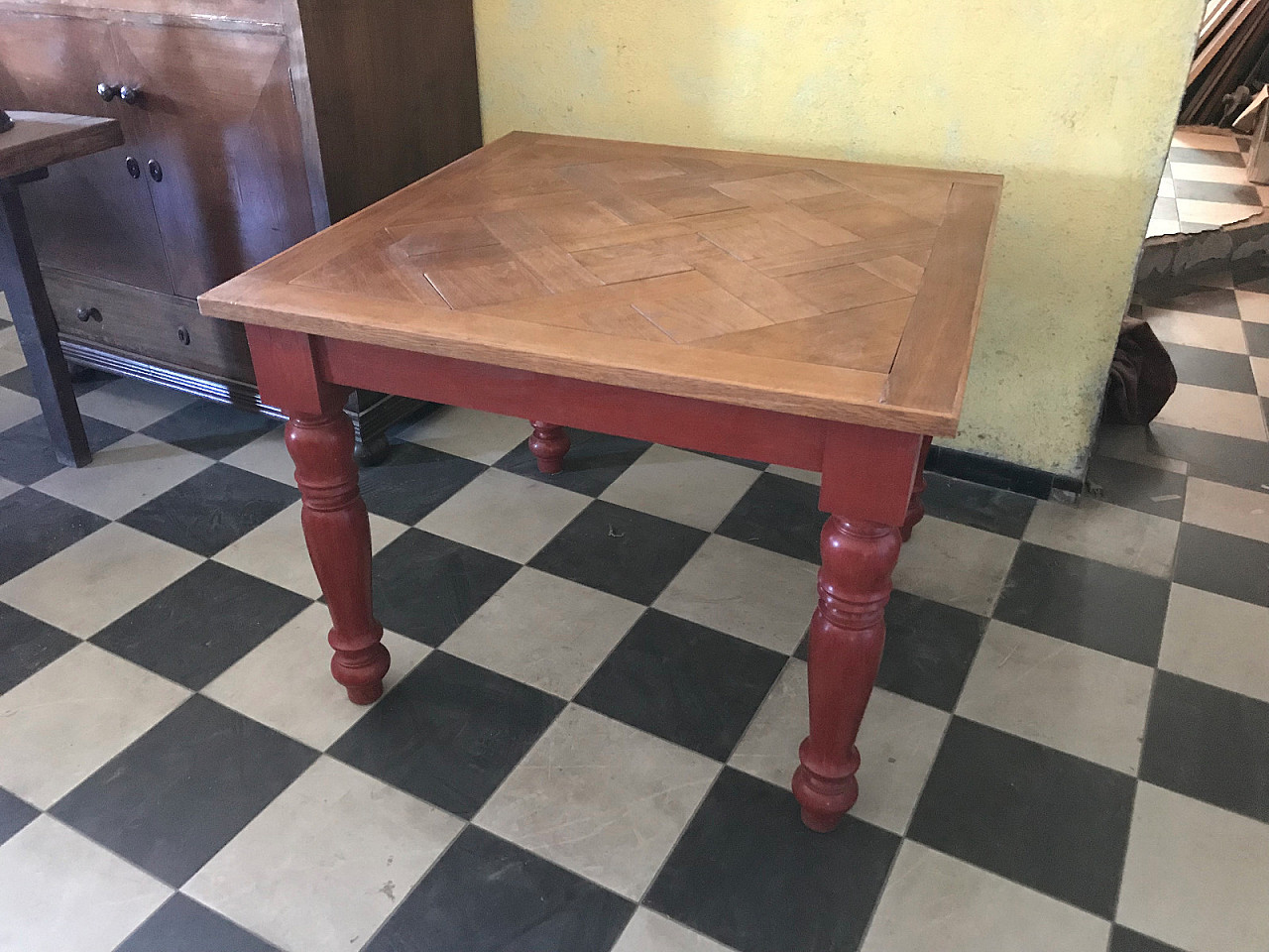 One of a kind Italian red kitchen table, early 20th century 2