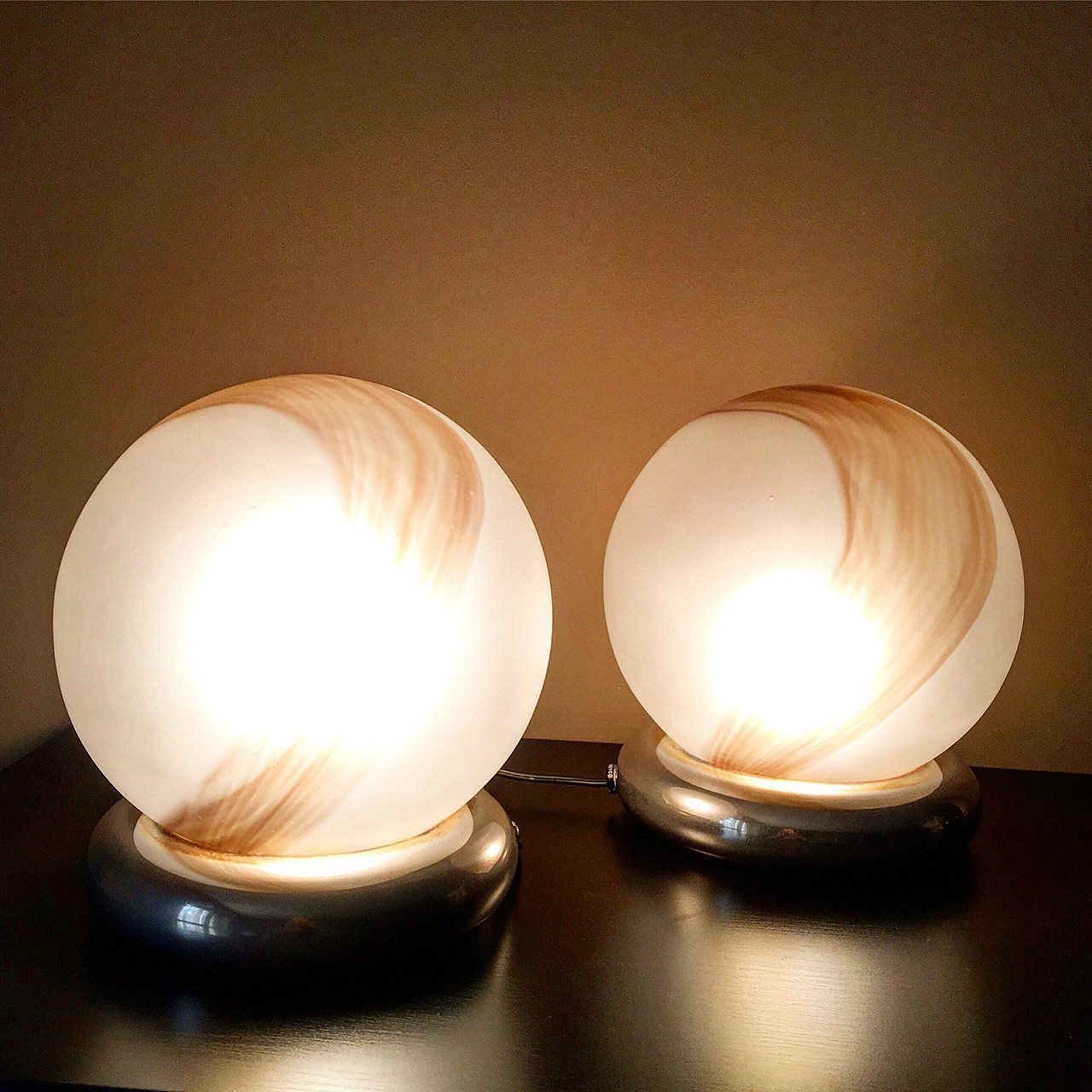 Pair of glass ball lamps from the 70s 3