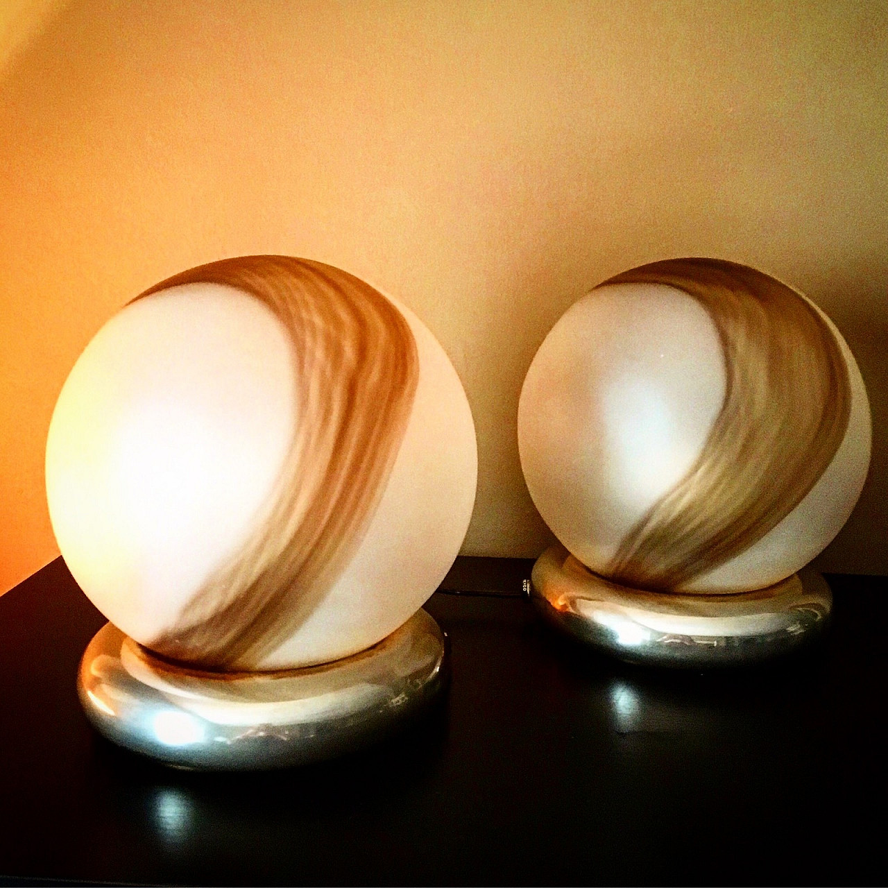 Pair of glass ball lamps from the 70s 2
