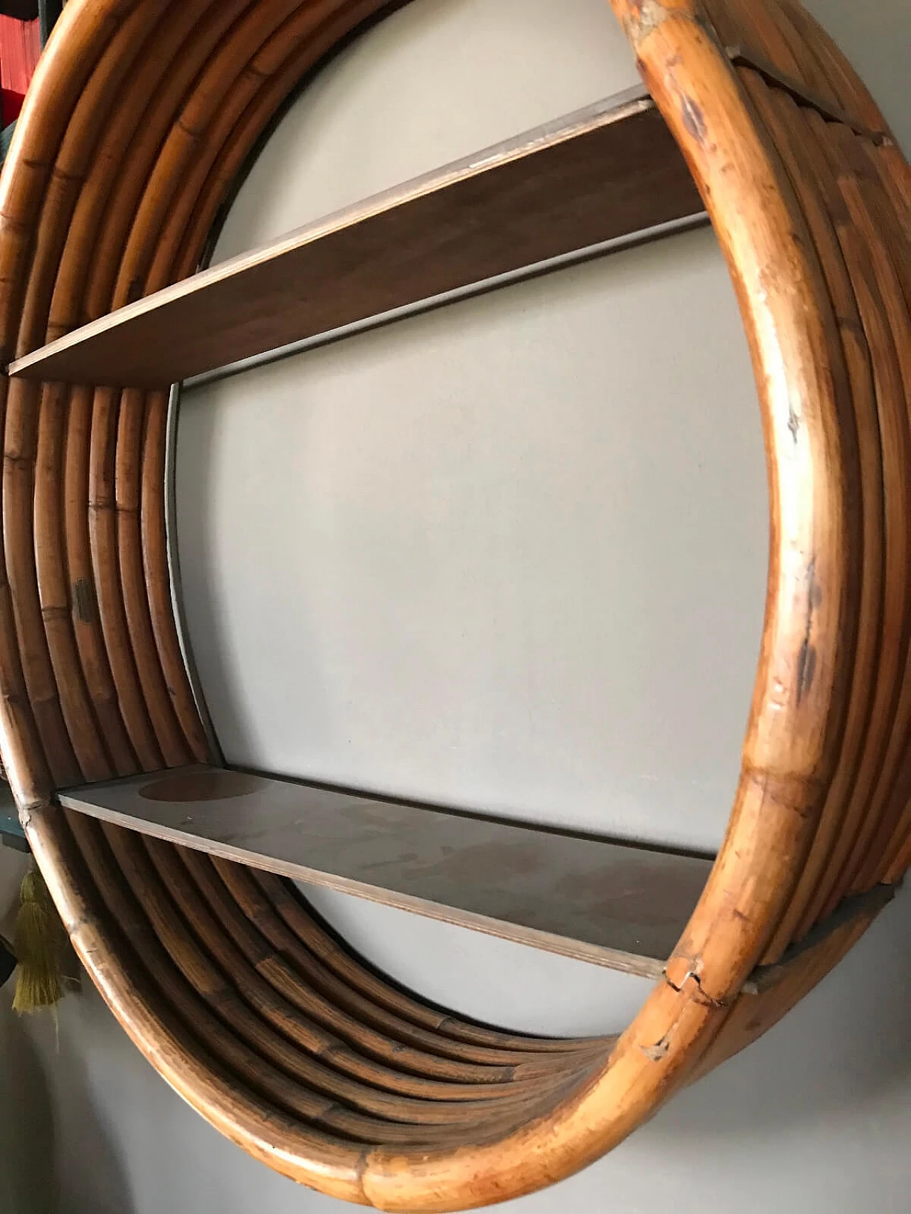 Paul Frankl bamboo round wall bookcase, late 40s 5