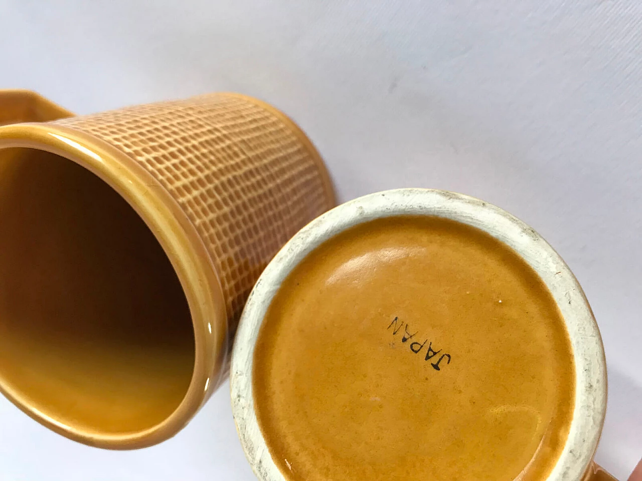 Set da caffe in ceramica reticolata gialla, Japan anni '60 5