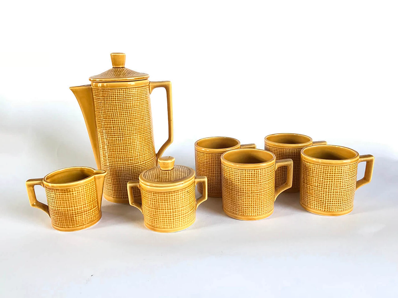 Set da caffe in ceramica reticolata gialla, Japan anni '60 2