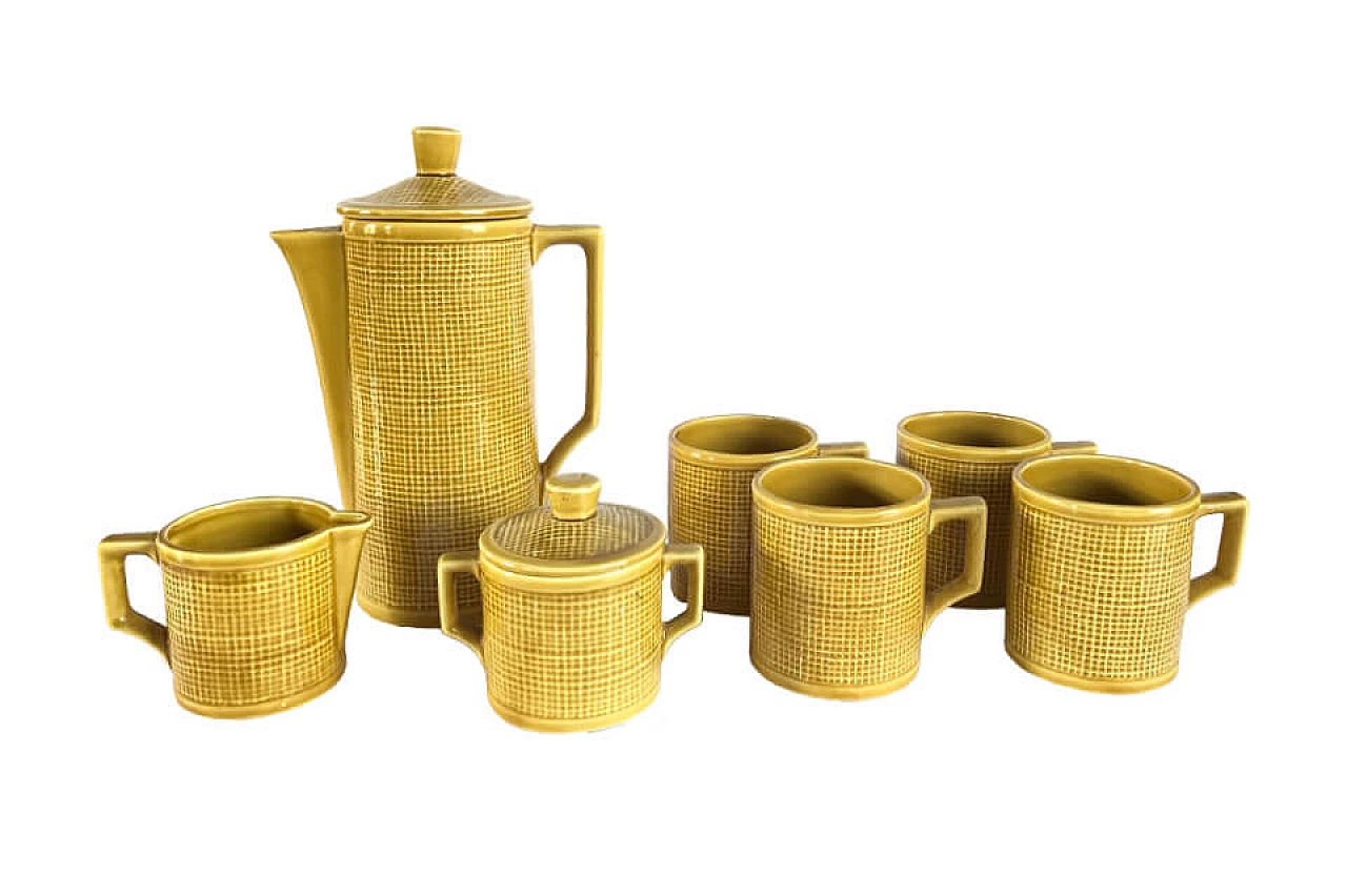 Set da caffe in ceramica reticolata gialla, Japan anni '60 1
