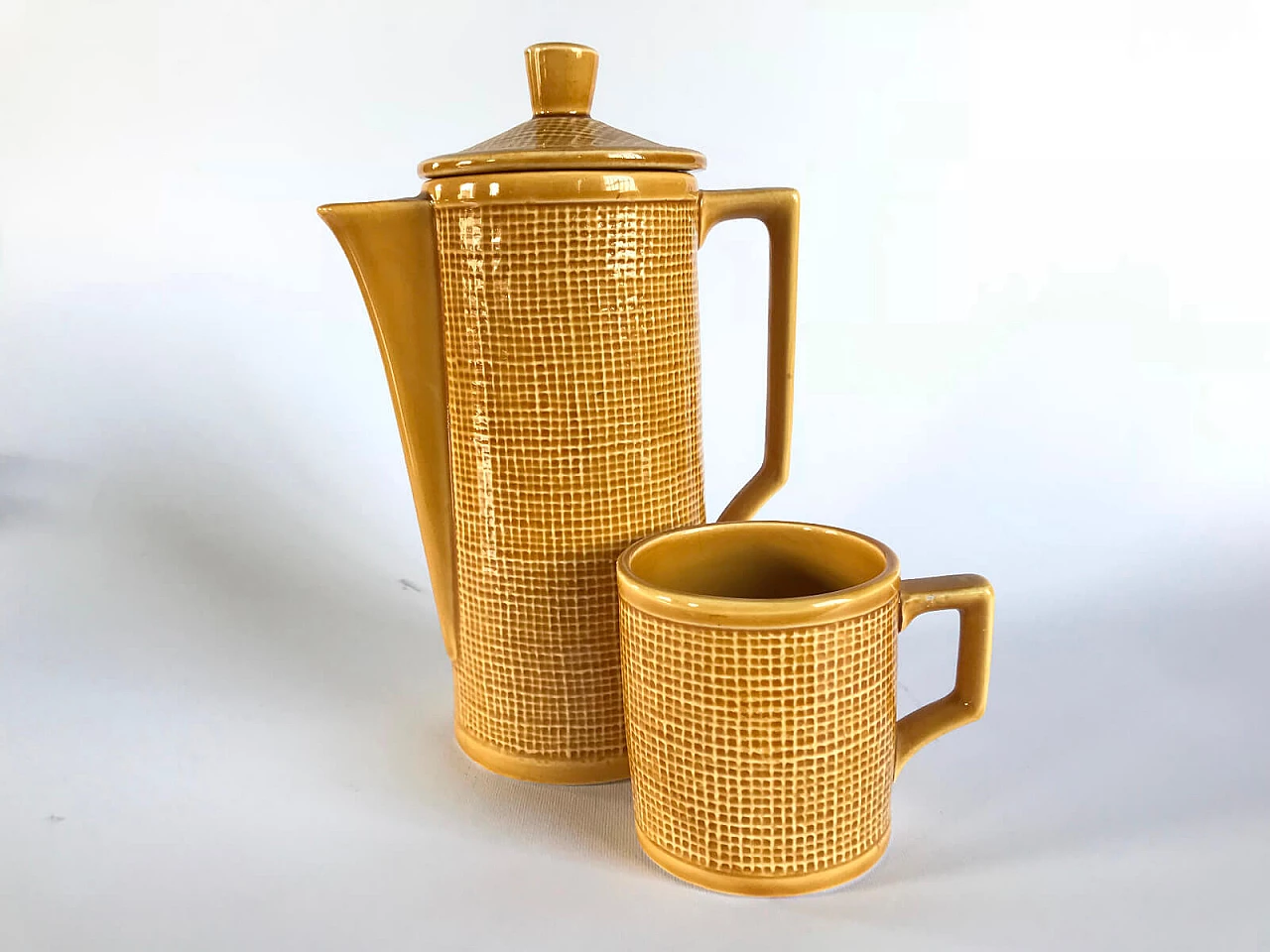 Set da caffe in ceramica reticolata gialla, Japan anni '60 3