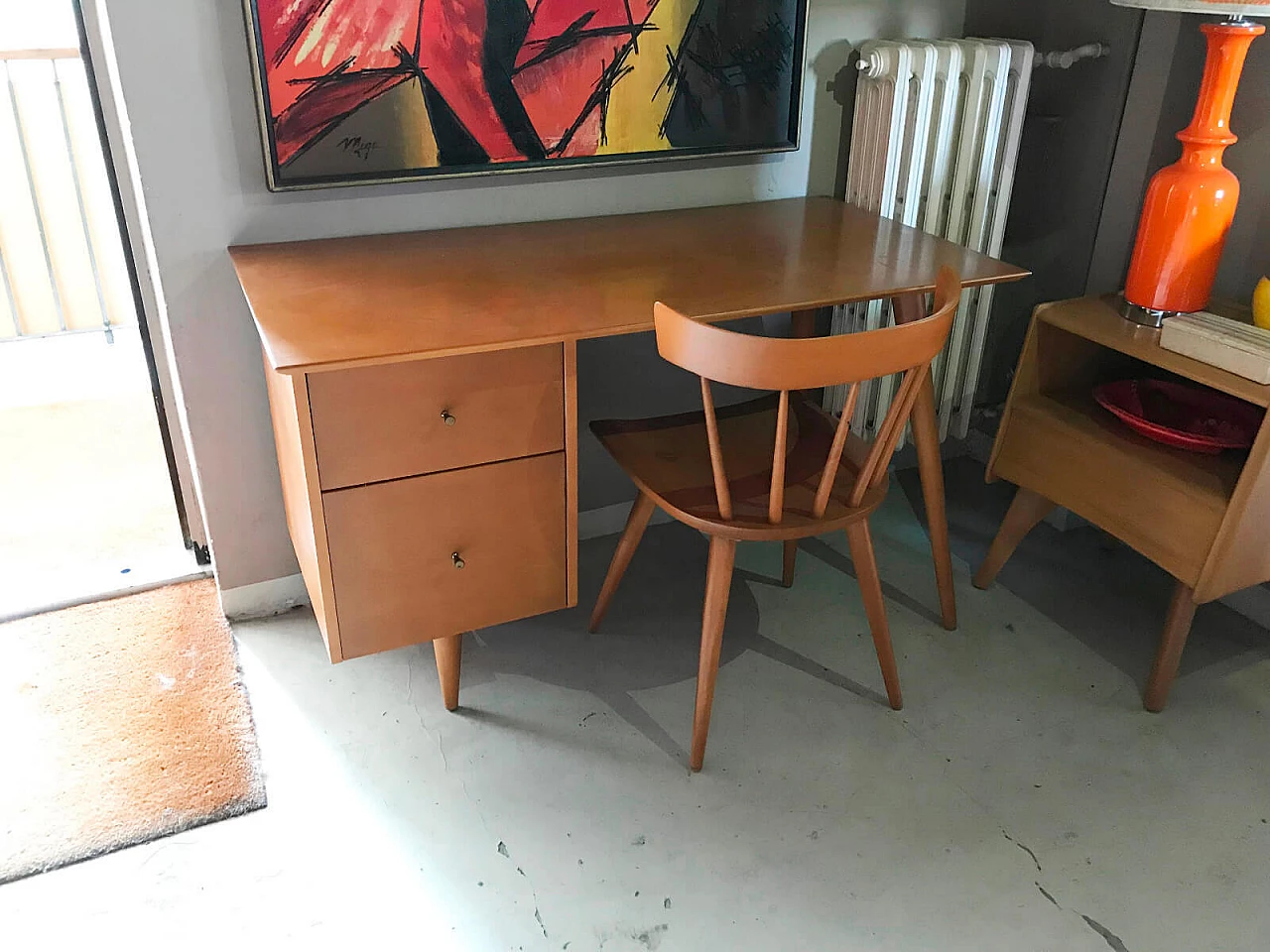 Planner desk by Paul McCobb with birch chair, 60s 2