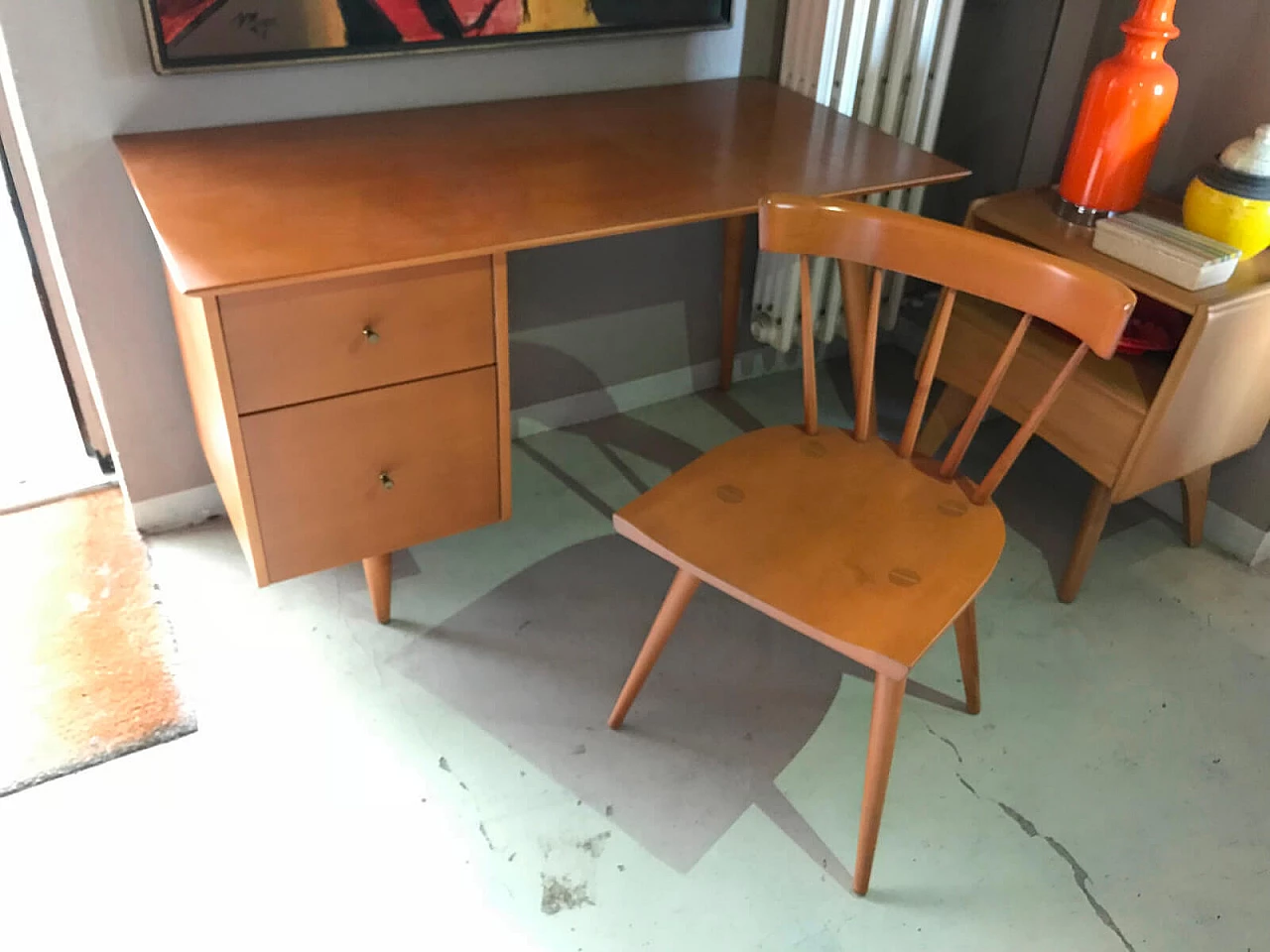 Planner desk by Paul McCobb with birch chair, 60s 4